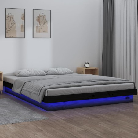 vidaXL Massivholzbett mit LEDs Schwarz 150x200 cm