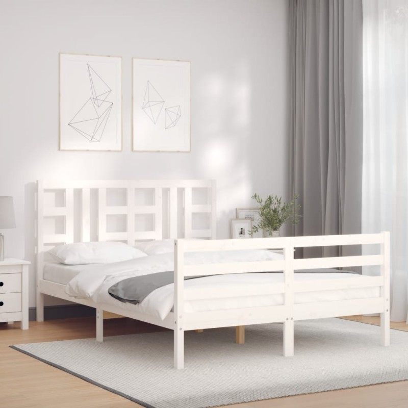 vidaXL Massivholzbett mit Kopfteil Weiß vidaXL Massivholzbett mit Kopfteil Weiß