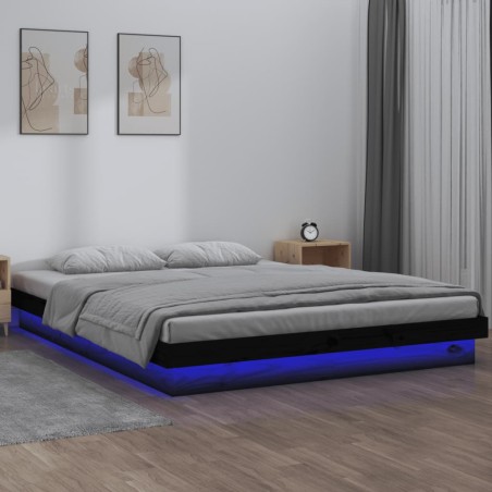 vidaXL Massivholzbett mit LEDs Schwarz 120x190 cm
