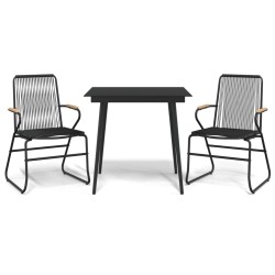 3-tlg. Garten-Essgruppe Schwarz PVC Rattan