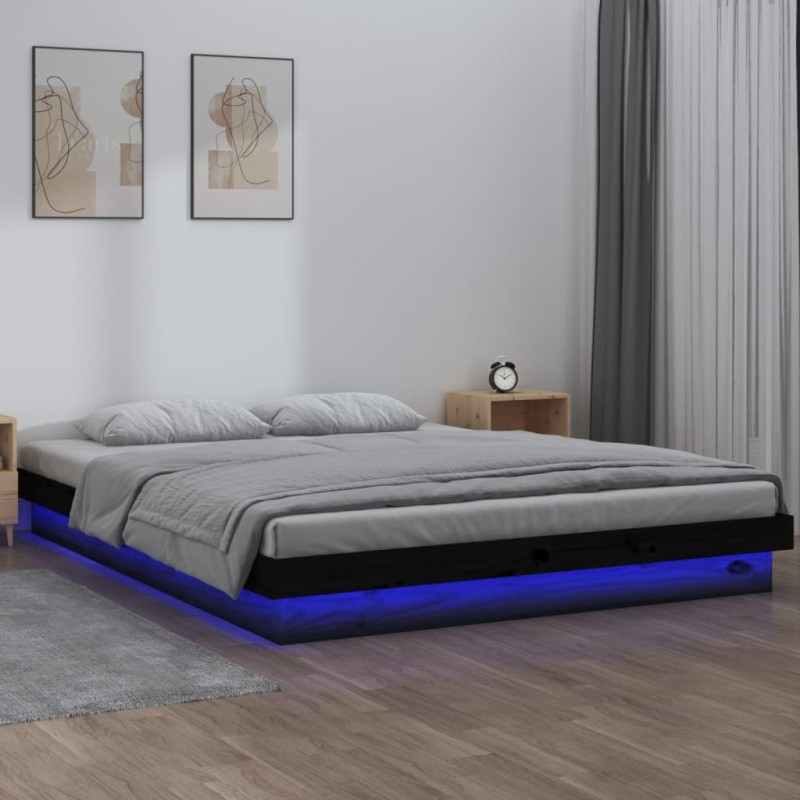 vidaXL Massivholzbett mit LEDs Schwarz 135x190 cm vidaXL Massivholzbett mit LEDs Schwarz 135x190 cm