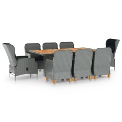 vidaXL 9-tlg. Garten-Essgruppe mit Auflagen Poly Rattan Hellgrau