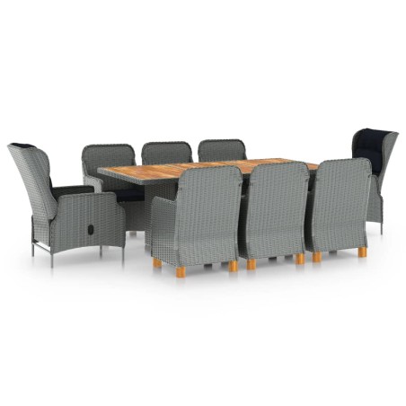 vidaXL 9-tlg. Garten-Essgruppe mit Auflagen Poly Rattan Hellgrau