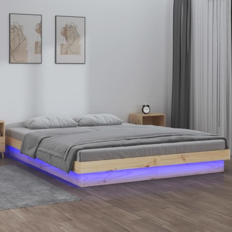 vidaXL Massivholzbett mit LED-Beleuchtung 200x200 cmassiv
