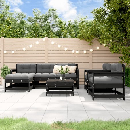 vidaXL 7-tlg. Garten-Lounge-Set Schwarz Massivholz Kiefer