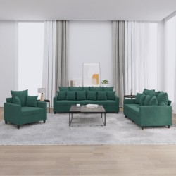 vidaXL 3-tlg. Sofagarnitur mit Kissen Dunkelgrün Samt