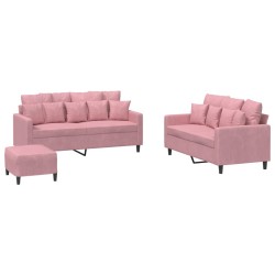 vidaXL 3-tlg. Sofagarnitur mit Kissen Rosa Samt