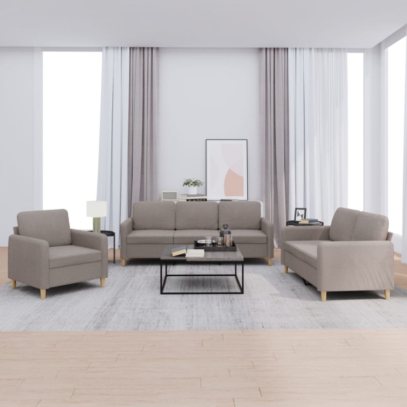 vidaXL 3-tlg. Sofagarnitur mit Kissen Taupe Stoff vidaXL 3-tlg. Sofagarnitur mit Kissen Taupe Stoff