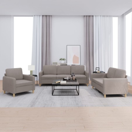 vidaXL 3-tlg. Sofagarnitur mit Kissen Taupe Stoff
