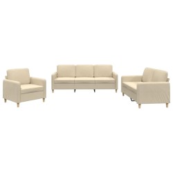 vidaXL 3-tlg. Sofagarnitur mit Kissen Creme Stoff