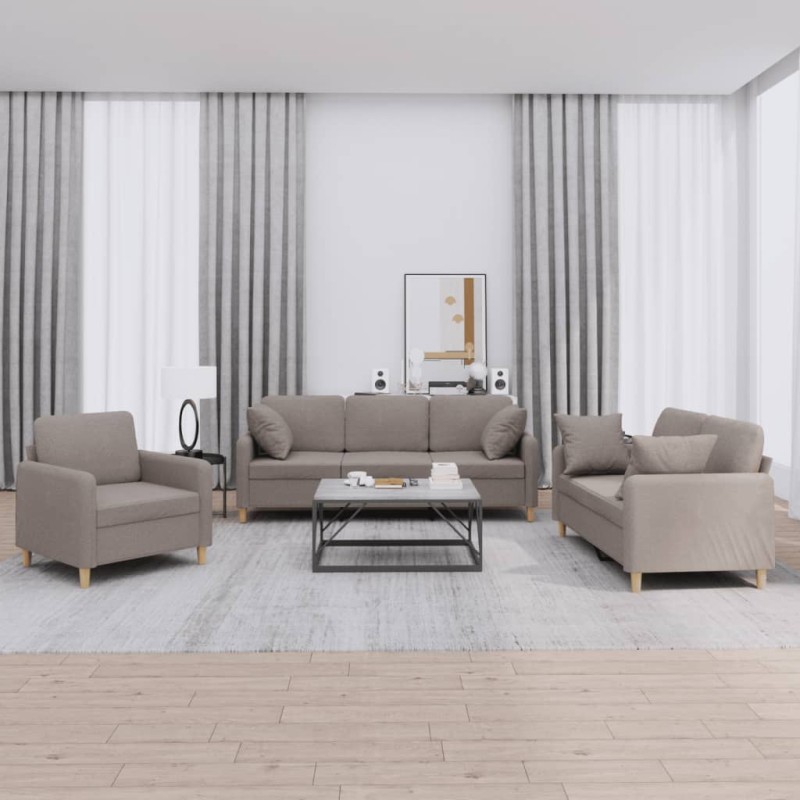 vidaXL 3-tlg. Sofagarnitur mit Kissen Taupe Stoff vidaXL 3-tlg. Sofagarnitur mit Kissen Taupe Stoff