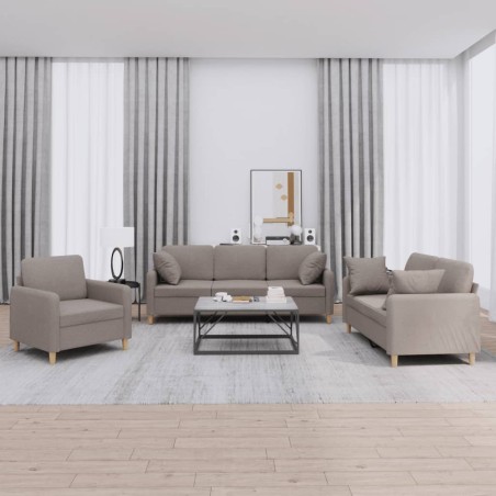 vidaXL 3-tlg. Sofagarnitur mit Kissen Taupe Stoff