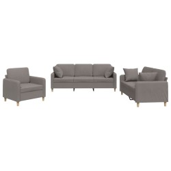 vidaXL 3-tlg. Sofagarnitur mit Kissen Taupe Stoff