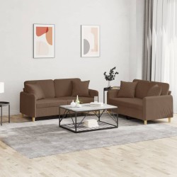 vidaXL 2-tlg. Sofagarnitur mit Kissen Braun Stoff