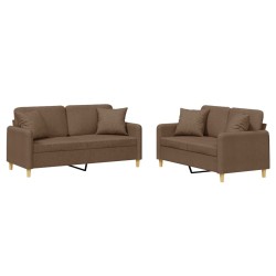 vidaXL 2-tlg. Sofagarnitur mit Kissen Braun Stoff