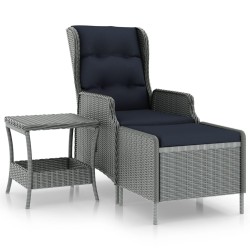 2-tlg. Garten-Lounge-Set mit Auflagen Poly Rattan Hellgrau