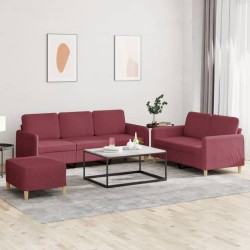 vidaXL 3-tlg. Sofagarnitur mit Kissen Weinrot Stoff