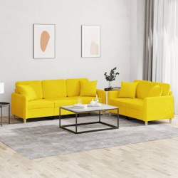 vidaXL 2-tlg. Sofagarnitur mit Kissen Hellgelb Stoff
