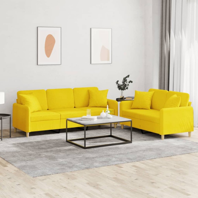 vidaXL 2-tlg. Sofagarnitur mit Kissen Hellgelb Stoff vidaXL 2-tlg. Sofagarnitur mit Kissen Hellgelb Stoff