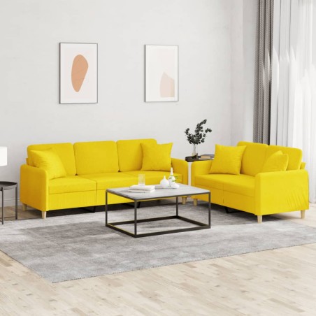 vidaXL 2-tlg. Sofagarnitur mit Kissen Hellgelb Stoff