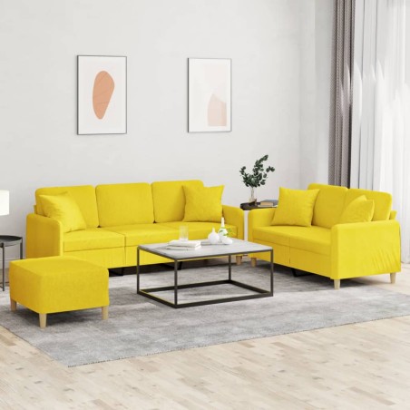 vidaXL 3-tlg. Sofagarnitur mit Kissen Hellgelb Stoff