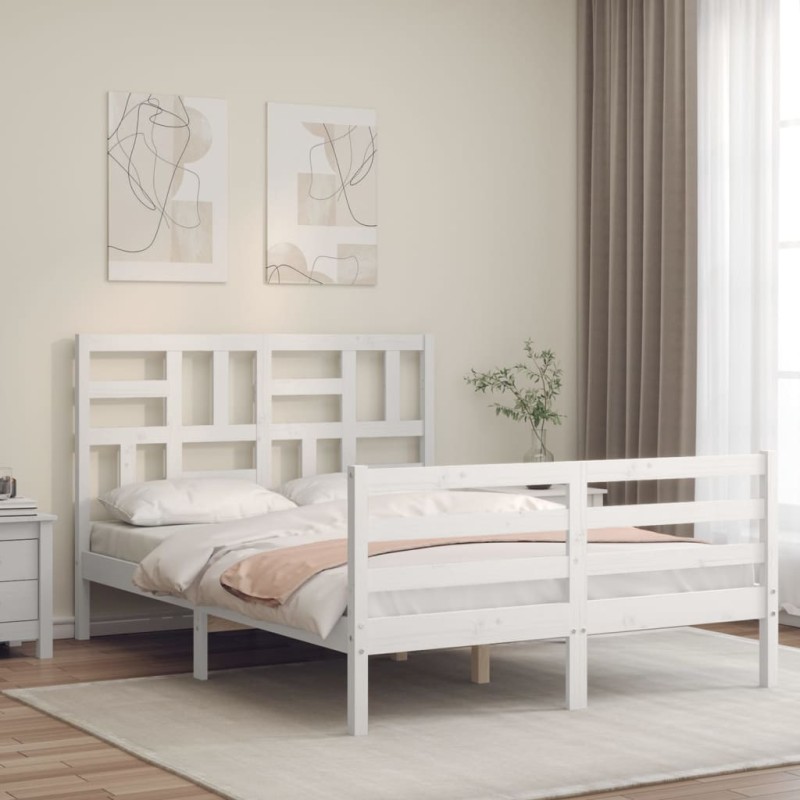 vidaXL Massivholzbett mit Kopfteil Weiß vidaXL Massivholzbett mit Kopfteil Weiß