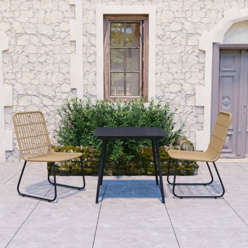 3-tlg. Garten-Essgruppe Poly Rattan und Glas 3-tlg. Garten-Essgruppe Poly Rattan und Glas