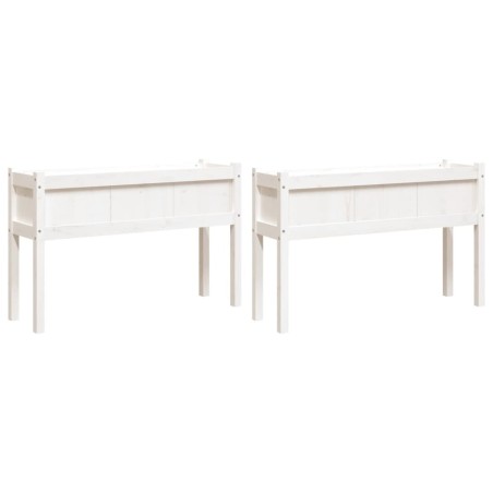 vidaXL Pflanzkübel 2 Stk. mit Beinen Weiß Massivholz Kiefer