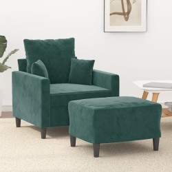 vidaXL Sessel mit Hocker Dunkelgrün 60 cm Samt