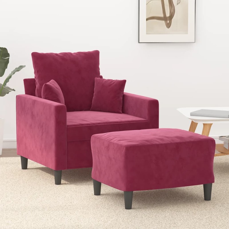 vidaXL Sessel mit Hocker Weinrot 60 cm Samt vidaXL Sessel mit Hocker Weinrot 60 cm Samt