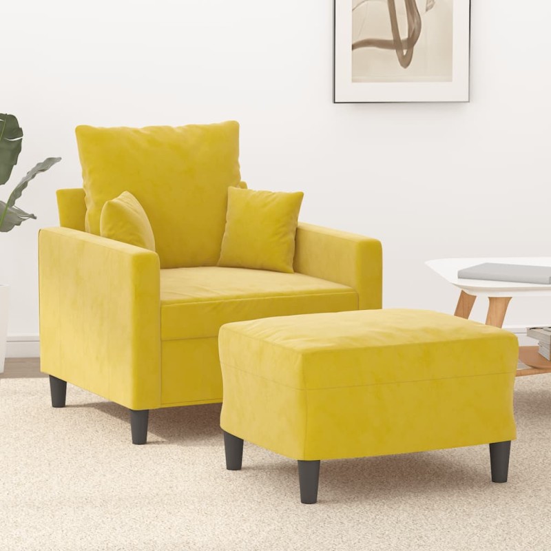 vidaXL Sessel mit Hocker Gelb 60 cm Samt vidaXL Sessel mit Hocker Gelb 60 cm Samt