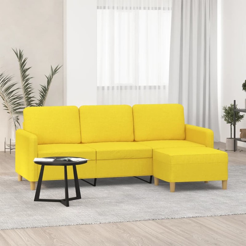vidaXL 3-Sitzer-Sofa mit Hocker Hellgelb 180 cm Stoff vidaXL 3-Sitzer-Sofa mit Hocker Hellgelb 180 cm Stoff
