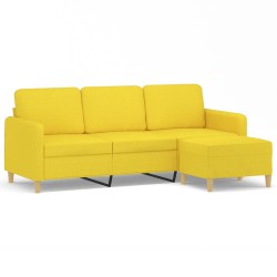vidaXL 3-Sitzer-Sofa mit Hocker Hellgelb 180 cm Stoff