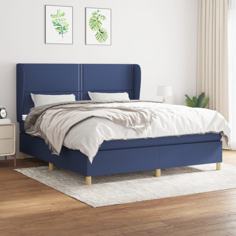 vidaXL Boxspringbett mit Matratze Blau 160x200 cm Stoff vidaXL Boxspringbett mit Matratze Blau 160x200 cm Stoff