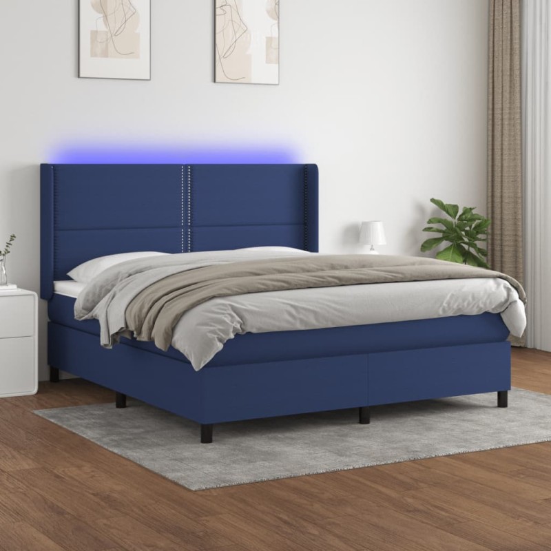 vidaXL Boxspringbett mit Matratze & LED Blau 160x200 cm Stoff vidaXL Boxspringbett mit Matratze & LED Blau 160x200 cm Stoff