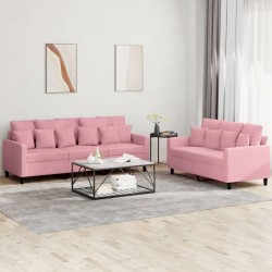vidaXL 2-tlg. Sofagarnitur mit Kissen Rosa Samt
