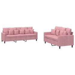 vidaXL 2-tlg. Sofagarnitur mit Kissen Rosa Samt