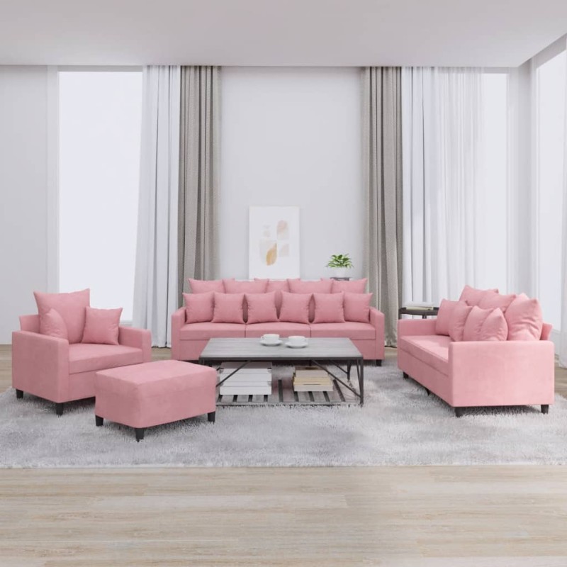 vidaXL 4-tlg. Sofagarnitur mit Kissen Rosa Samt vidaXL 4-tlg. Sofagarnitur mit Kissen Rosa Samt