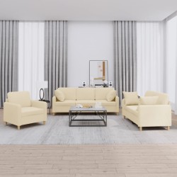 vidaXL 3-tlg. Sofagarnitur mit Kissen Creme Stoff