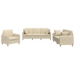vidaXL 3-tlg. Sofagarnitur mit Kissen Creme Stoff