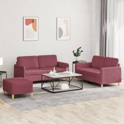 vidaXL 3-tlg. Sofagarnitur mit Kissen Weinrot Stoff