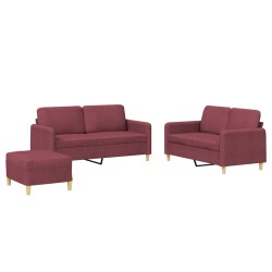 vidaXL 3-tlg. Sofagarnitur mit Kissen Weinrot Stoff