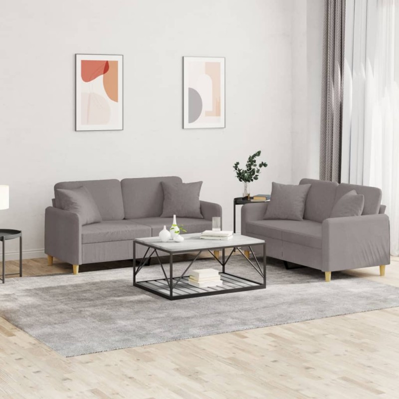 vidaXL 2-tlg. Sofagarnitur mit Kissen Taupe Stoff vidaXL 2-tlg. Sofagarnitur mit Kissen Taupe Stoff