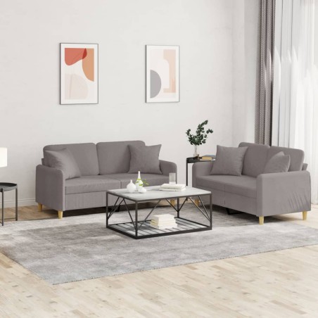 vidaXL 2-tlg. Sofagarnitur mit Kissen Taupe Stoff