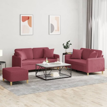 vidaXL 3-tlg. Sofagarnitur mit Kissen Weinrot Stoff