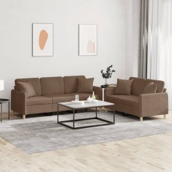 vidaXL 2-tlg. Sofagarnitur mit Kissen Braun Stoff