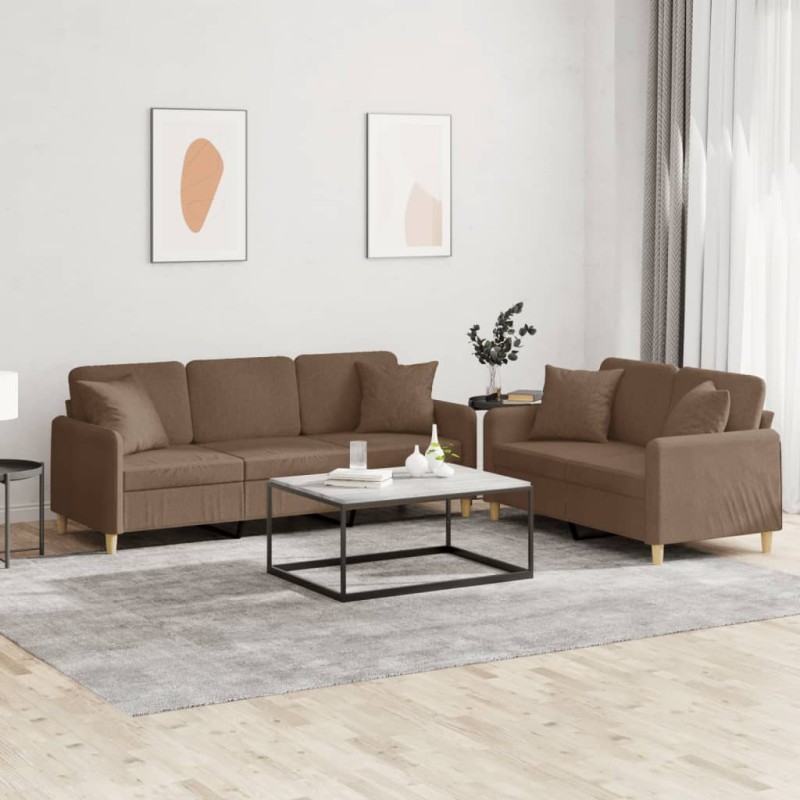vidaXL 2-tlg. Sofagarnitur mit Kissen Braun Stoff vidaXL 2-tlg. Sofagarnitur mit Kissen Braun Stoff