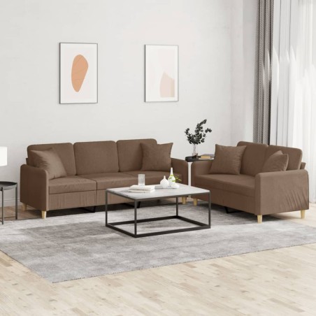 vidaXL 2-tlg. Sofagarnitur mit Kissen Braun Stoff