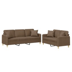 vidaXL 2-tlg. Sofagarnitur mit Kissen Braun Stoff