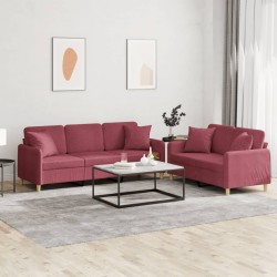 vidaXL 2-tlg. Sofagarnitur mit Kissen Weinrot Stoff
